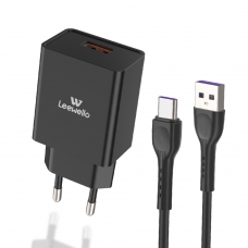 Leewello Φορτιστής με Θύρα USB-A και Καλώδιο USB Type C, 20W, Μαύρος