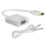 Powertech αντάπτορας HDMI σε VGA, καλώδιο 3.5mm, 0.20m, λευκός