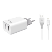 Powertech Φορτιστής τοίχου & καλώδιο Lightning, 2x USB, 2.1A