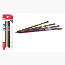 MP ξύλινο μολύβι με γόμα, τρίγωνο, HB, 4τμχ