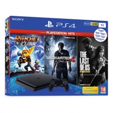 Sony PS4 Slim 1TB Black & Ratchet & Clank & The Last of Us Remastered & Uncharted 4