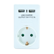 Powertech αντάπτορας ρεύματος schuko, 2x USB, λευκός