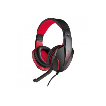 Gaming headset με ρυθμιζόμενο σε κλίση μικρόφωνο, σε μαύρο χρώμα και κόκκινο LED φωτισμό