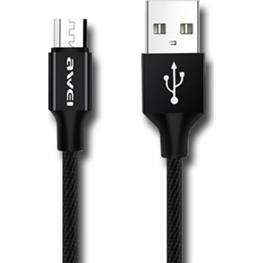 Awei Καλώδιο Ταχείας Φόρτισης και Δεδομένων USB 2.0 σε Micro USB με υφασμάτινη επένδυση, 1m, μαύρο