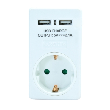 Powertech αντάπτορας ρεύματος schuko, 2x USB, λευκός