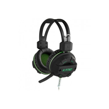 NOD Gaming headset με ελαστικό μικρόφωνο, σε μαύρο rubber χρώμα και πράσινο LED φωτισμό