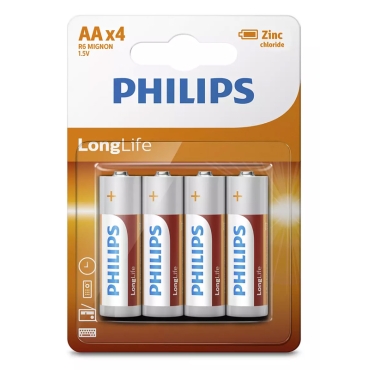 PHILIPS LongLife Zinq chloride μπαταρίες AA R6 Mignon, 4τμχ.