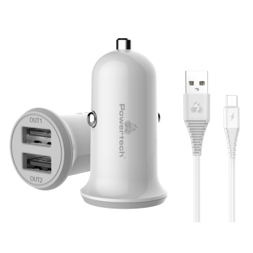 Powertech Φορτιστής αυτοκινήτου & καλώδιο Micro USB, 2x USB, 3.4A