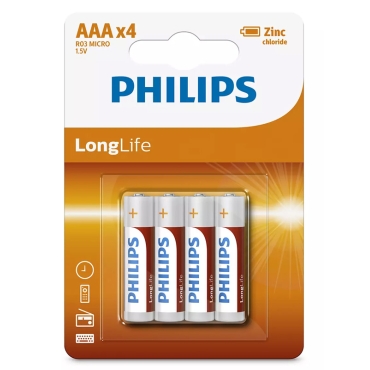 PHILIPS LongLife Zinq chloride μπαταρίες AAA R03 Micro, 4τμχ.